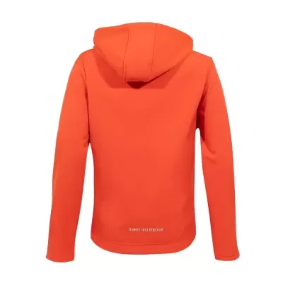 Casaco com capuz laranja visto por trás