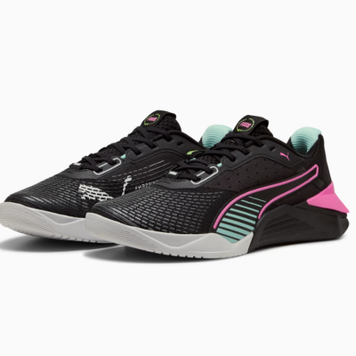 Sapatilhas desportivas PUMA pretas com detalhes rosa e azul-piscina