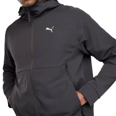 Casaco desportivo preto com capuz e logo Puma branco no peito