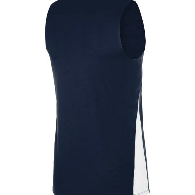 Camiseta desportiva azul escuro sem mangas com laterais brancas