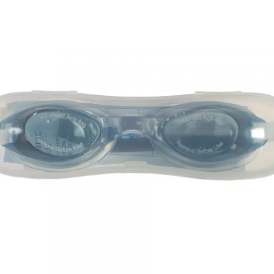 Óculos de natação azuis em estojo transparente