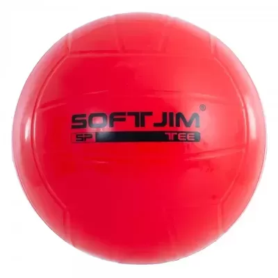 Bola vermelha de exercício com texto SOFTJIM