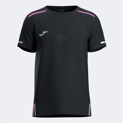 Camisola preta de manga curta com detalhes rosa e logótipo Joma branco