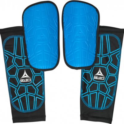 Par de caneleiras SELECT pretas com proteção azul e padrão de linhas azuis 