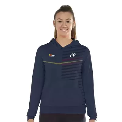 Sweatshirt azul escuro com capuz e logótipos femininos