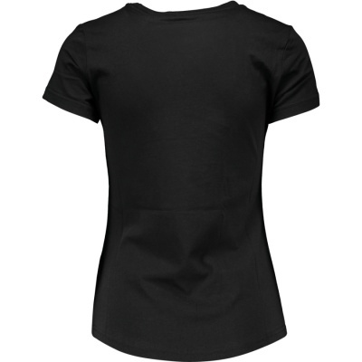 T-shirt preta feminina de manga curta vista de costas