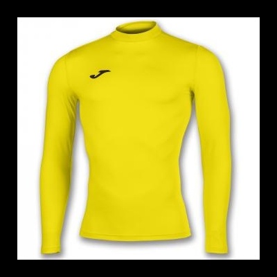 Camisola desportiva amarela de manga comprida com gola alta e logótipo preto