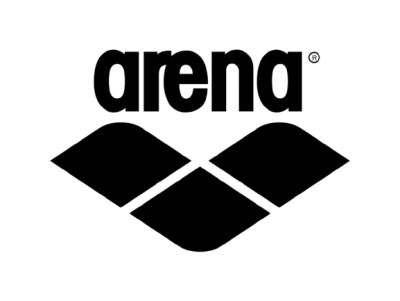 Logotipo preto da marca ARENA com três diamantes