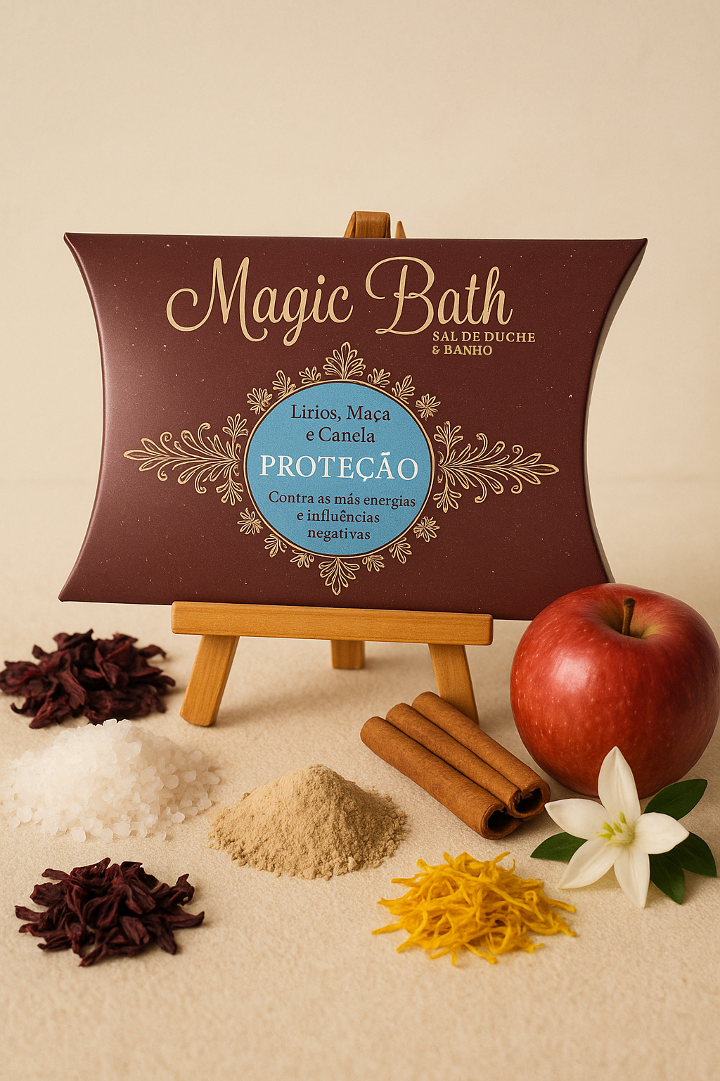 Sais para Duche & Banho - PROTEÇÃO Pacote de sal de duche Magic Bath com ingredientes naturais ao redor