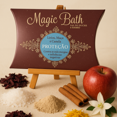 Pacote de sal de duche Magic Bath com ingredientes naturais ao redor
