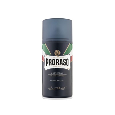Espuma de barbear Proraso Protectiva com embalagem preta e tampa cinza