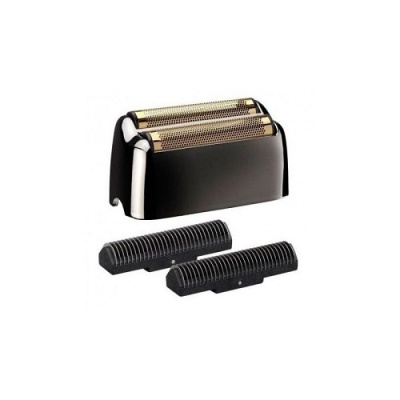 Cabeça de aparador de barba com lâminas douradas e duas peças adicionais pretas