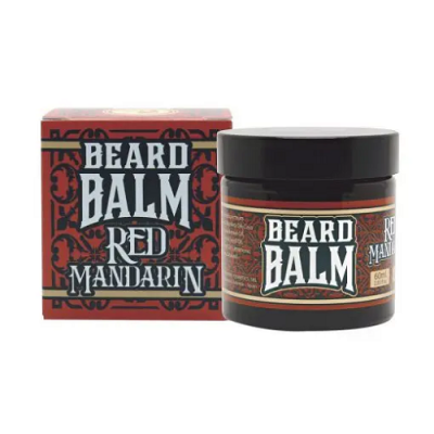 Balm para barba Beard Balm Red Mandarin com embalagem e frasco castanhos, etiqueta vermelha e preta