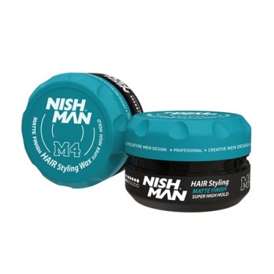 Dois recipientes de cera para cabelo Nish Man M4 azul turquesa e preto