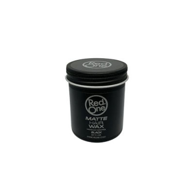 Pote preto de cera para cabelo Red One Matte Hair Wax com texto branco