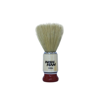Pincel de barbear NISH MAN 1056 com cerdas bege e cabo em madeira e vermelho