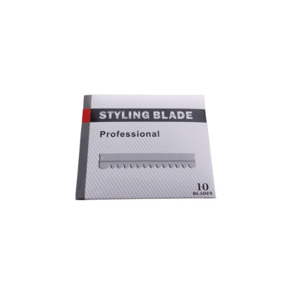 Caixa de lâminas de corte profissionais Styling Blade cinza branco com texto