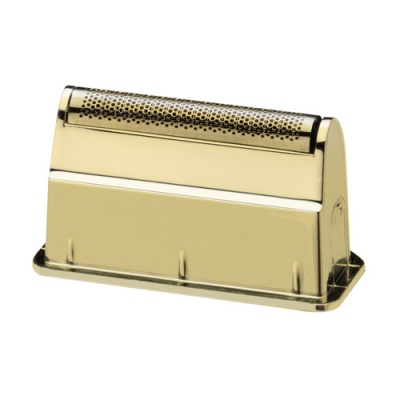 Aparelho de barbear elétrico dourado com base retangular em plástico dourado