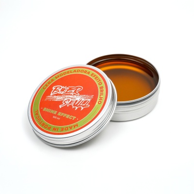 Frasco metálico aberto com cera modeladora para cabelo Biker Skull