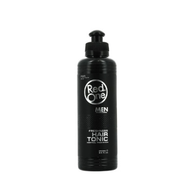 Frasco preto Red One MEN Freshness Hair Tonic com doseador