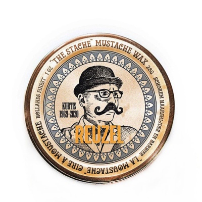 Lata redonda de cera para bigode da marca Reuzel com design vintage