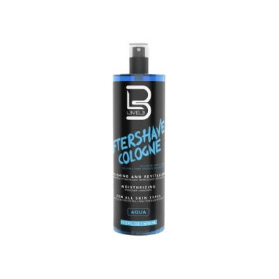 Frasco preto e azul de colónia pós-barba com spray