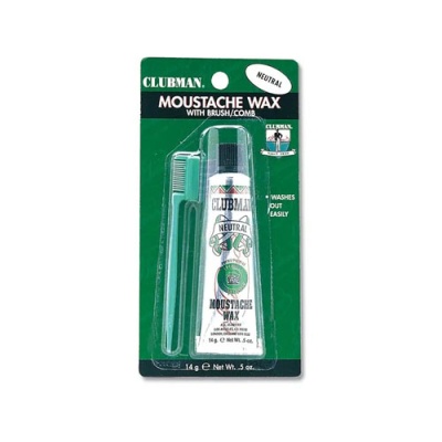 Cera para bigode Clubman em embalagem verde com tubo branco e escova/ pente