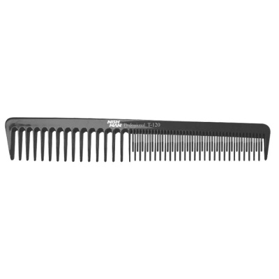 Pente preto com dentes largos e finos, texto branco 'NASH Professional T-120'