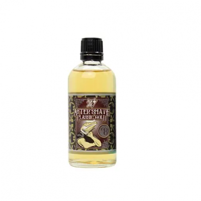 Frasco de after shave Classic Gold com etiqueta marrom e dourada