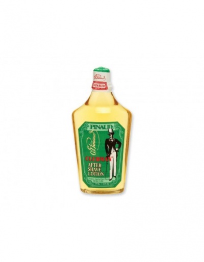 Frasco de loção after shave PINAUD com etiqueta verde e imagem de homem