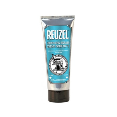 Frasco de creme para cuidados pessoais Reuzel Grooming Cream com rótulo azul
