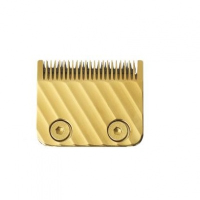 Lâmina dourada para máquina de cortar cabelo com dentes finos sobre fundo branco