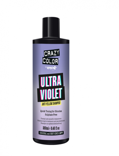 Frasco de shampoo Crazy Color Ultra Violet anti-amarelo para loiros