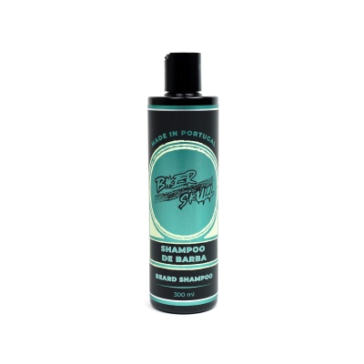 Frasco de shampoo de barba Biker Skull 300 ml preto e azul