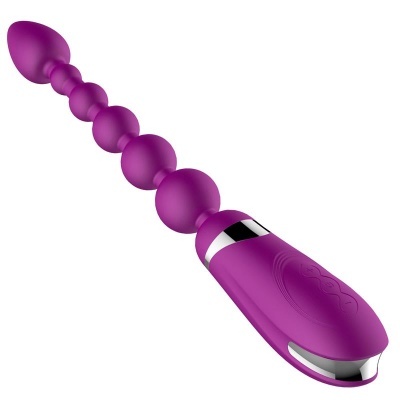 Vibrador malva com esferas e detalhe prateado