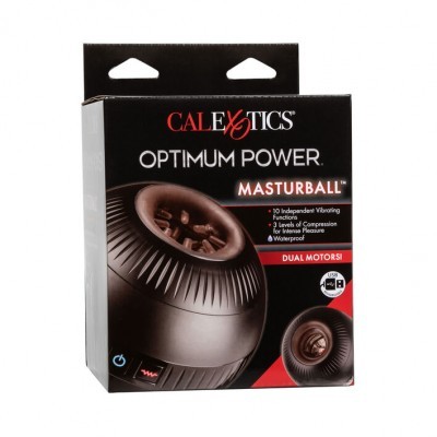 Embalagem do Masturball da CalExotics preta e vermelha com imagem do produto esférico preto