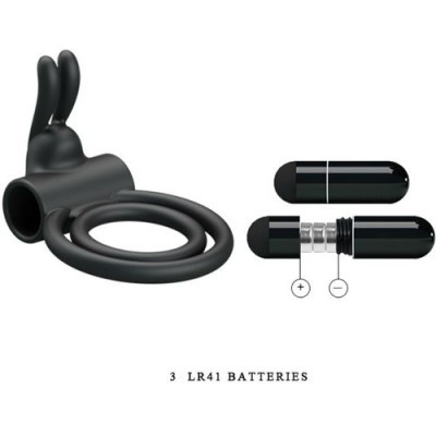 anel preto com orelhas e três pilhas LR41