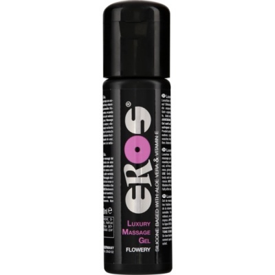 Frasco preto de gel de massagem EROS com tampa preta