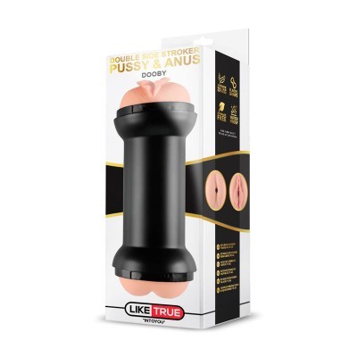 Masturbador masculino preto com extremidades cor de pele na embalagem