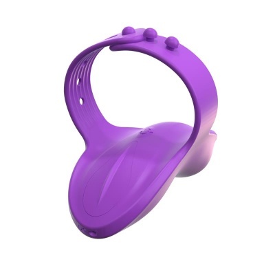 Dispositivo ergonómico roxo com alça ajustável e botões
