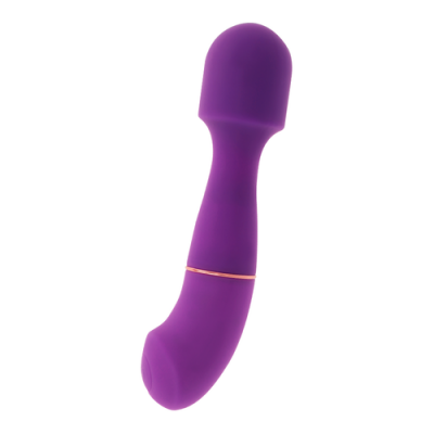 Vibrador roxo em silicone com design curvado e anel dourado