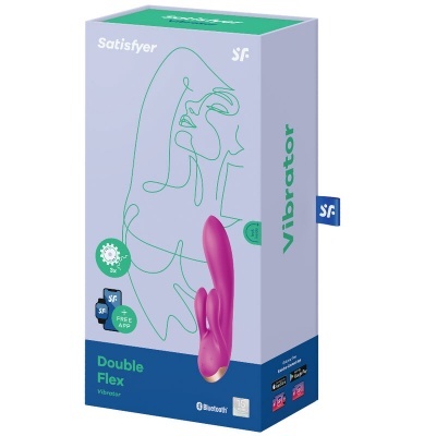 Caixa de vibrador Satisfyer Double Flex com aparelho rosa destacado