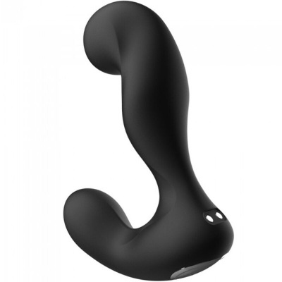 Produto preto ergonómico curvo com textura lisa e detalhes prateados