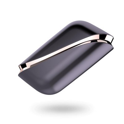 Estojo rígido cinza escuro para óculos com detalhe metálico prateado