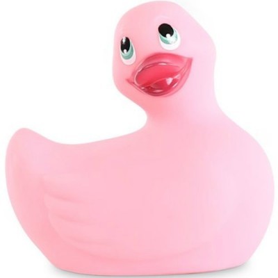 Pato de borracha rosa com bico vermelho