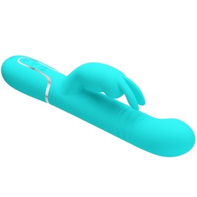 Vibrador azul turquesa com controlo e estimulador em forma de dedo