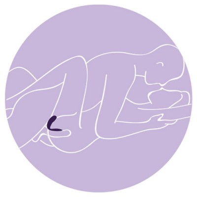 Ilustração minimalista de duas pessoas deitadas, contornos brancos em fundo lilás