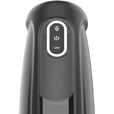 Produto preto com botão de controlo com ícones