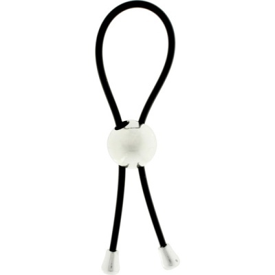 Elástico de cabelo preto com esfera branca e terminais prateados