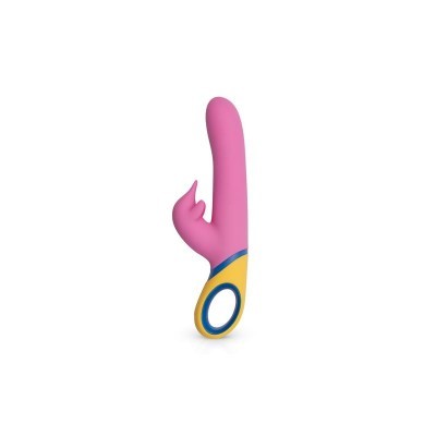 Vibrador cor-de-rosa com estimulador adicional e alça circular